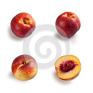 Nectarines in Group of Four Ã¢â¬â Bunch of Arranged, Smooth, Cut Open, Halved Peach Variety